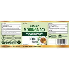 10,000MG Organic Moringa Capsules – 180 Count | Ultra Potent - 20:1 Extract | Made in Canada | Pure Moringa Capsules using Organic Moringa Powder