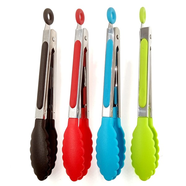 ZHIYE Kitchen Tongs, Set of 4, 7” Non-Slip Stainless Steel