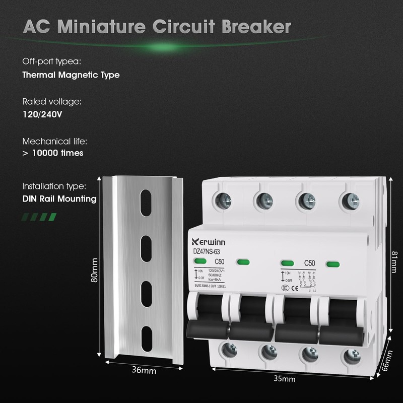 KERWINN Single-Side Interlock Circuit Breaker Manual Transfer Switch 120V/240V AC