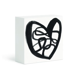 DEMDACO Squiggle Heart - 4 Inch Black/White MDF Wood Decorative Tabletop Block Sign