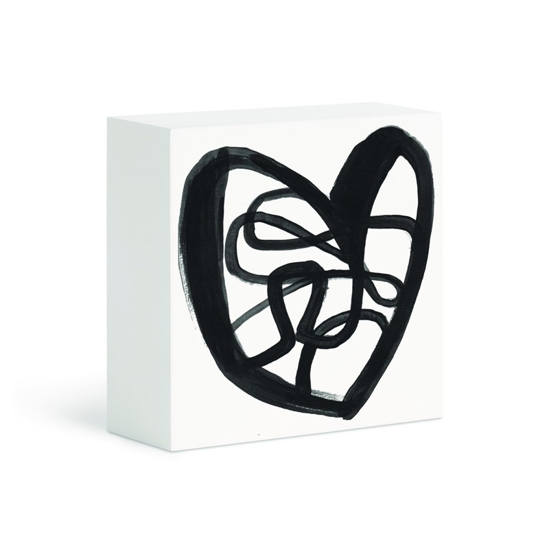 DEMDACO Squiggle Heart - 4 Inch Black/White MDF Wood Decorative