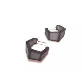 Leetie Lovendale Charcoal Gray Hexagon Geo Vintage Frosted Lucite Hoop Earrings