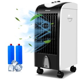 COSTWAY Portable Evaporative Air Cooler, 3-in-1 Swamp Cooler with 2 Ice Packs, 3-Speed and 4L Water Tank, Quiet Small Air Cooler Fan for Room Home Office, White