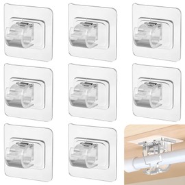 8 Pcs Adhesive Curtain Rod Holder Hooks Self-Adhesive Curtain Rod Bracket No Drill Curtain Hangers Nail Free Adjustable Curtain Rod Holder Curtain Pole Wall Brackets for Home Bathroom Kitchen