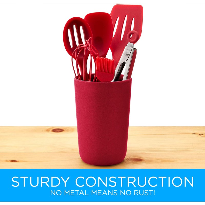 Modern Slim Red Utensil Holder Caddy | Rust Proof and
