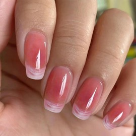 TUZANDW Red Press on Nails Square Medium Length Acrylic Nails French Tip Fake Nails Full Cover Glue on Nails Glossy Stick on Nails for Women Girls 24 Pcs