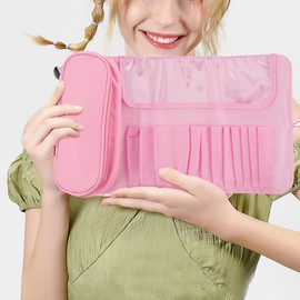 TOVINANNA Multifunktionale Make-up-Pinseltasche, faltbar, Kosmetik-Aufbewahrungstasche, Kulturbeutel, Organizer für Make-up-Pinsel und Zubehör, ideal für Reisen und Zuhause, rose, 28x23x6cm, Modern