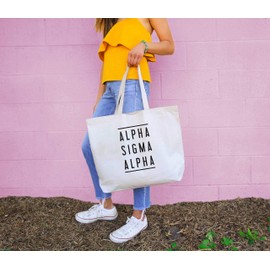 Tote Bags for Alpha Sigma Alpha - Classic Sorority Name with Double Lines - Large Canvas Tote Bag for Women and Sisterhood