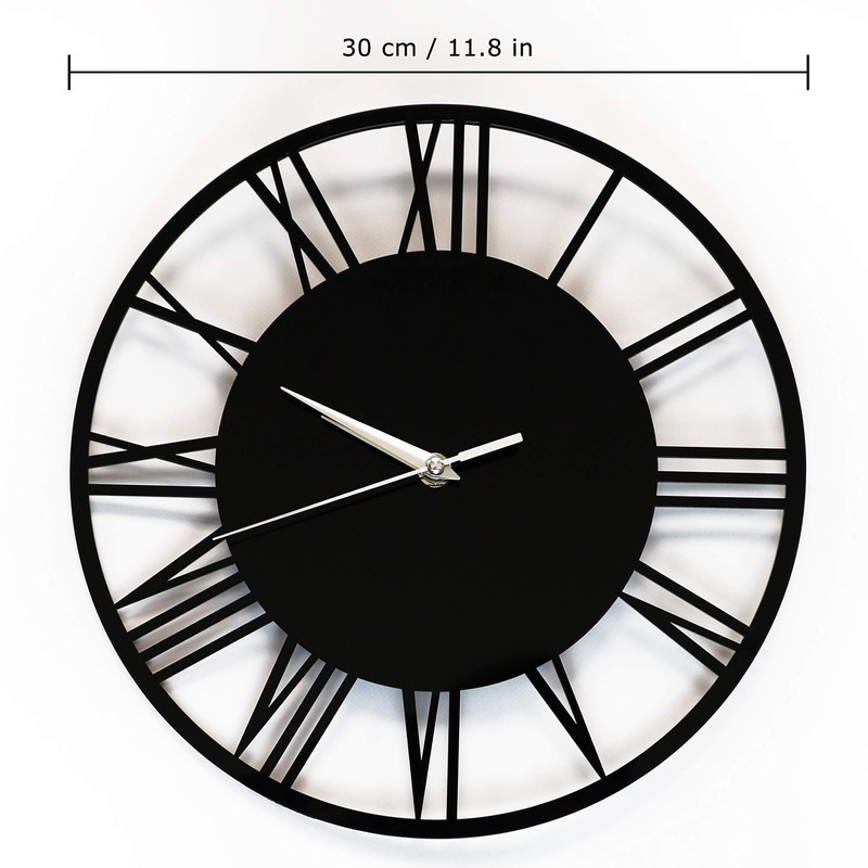 WALPLUS 30cm(11.8") Diameter Acrylic Gloss Roman Wall Clock Black Home