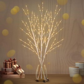 33in Lighted Birch Tree with 180 LED Lights, Twinkling Light Up Tree with Timer, DIY Flexible Lighted Branches for Home Décor, Bedroom, Wedding, Party