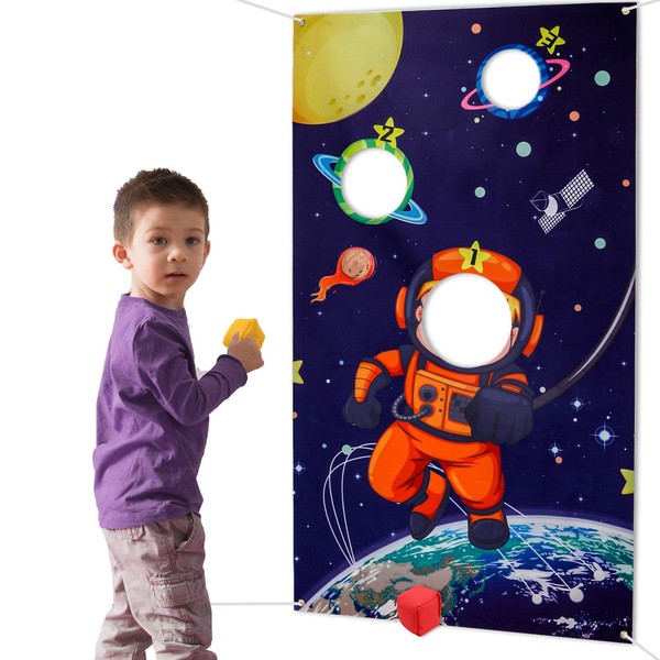 Howaf Solar System Toss Games Set with 3 Large Bean Bag, Astronaut Outer Space Toss Games for Kids, Indoor Outdoor Throwing Games for Birthday Carnival Party Favor Activities Games Decoration Supplies