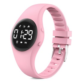 Konewos Kids Simple Digital Fitness Tracker Watch, Step Counter, Waterproof Wristwatch, with Pedometer Alarm Clock Calendar for Children Boy Girl Students (Pink)