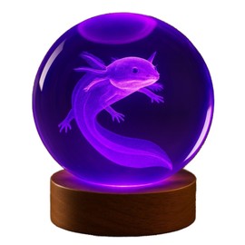 3D Axolotl Crystal Ball 3.15" with LED Lamp Colorful Wooden Base Night Light with Removable Glow Ball Color Changing Light with Remote as a crystal ball for Boy Friends (5-Axolotl, 3.15" (Inch))