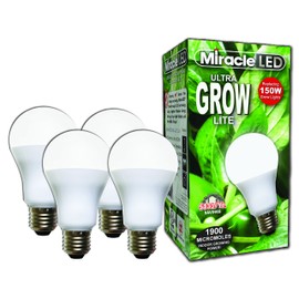 Miracle LED Commercial Hydroponic Ultra Grow Lite - Replaces up to 150W - Daylight White Full Spectrum LED Indoor Plant Growing Light Bulb For DIY Horticulture & Indoor Gardening (604281) 4 Pack