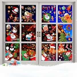 Bekecidi 18 Sheets Christmas Glass Window Stickers, Reusable Santa, Snowman, Elk, Double-Sided Christmas Decoration, Window Stickers for Christmas Party Decorations (Style 2)