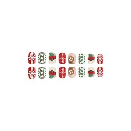 Christmas Press on Nails Christmas Fake Nails Winter Cute Christmas Nails Xmas Snowman Acrylic Nails Press on False Nails for Women Green Red (Red D, 0.04 ml (Pack of 24))