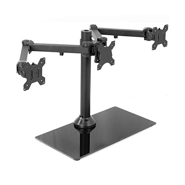 VIVO Black Triple Monitor Mount Freestanding Desk Stand with Glass