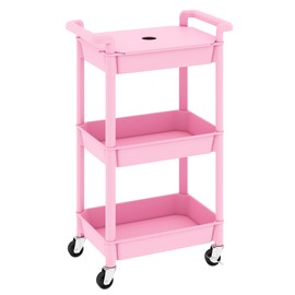 MIOCASA Utility Rolling Cart with Detachable Tray Top, 3-Tier Kitchen Storage Organization, Art Cart with Wheels for Office, Classroom, Livingroom, Kitchen, Bathroom