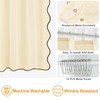ORTIGIA Beige Shower Curtain with Brown Scalloped Edge, Farmhouse Neutral