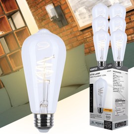 Satco S11520 LED Bulb, ST19, 6W (40W Eq), 2700K Warm White, Flex Gray Coil Filament, Medium Base E26, Dimmable, 500 Lumens, Clear Glass, Vintage Style, 120V, Enclosed Fixture Rated (6 Pack)