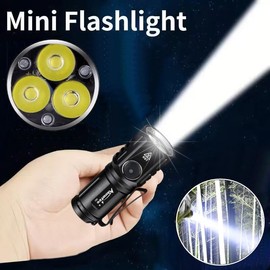 ALONEFIRE X61 Mini LED Flashlight Type C USB Rechargeable Bright Small Torch 5 Modes Portable Pen Light Waterproof Long Battery Life with Tail Magnet, Clip, Battery for Outdoor, EDC Carry, Hiking