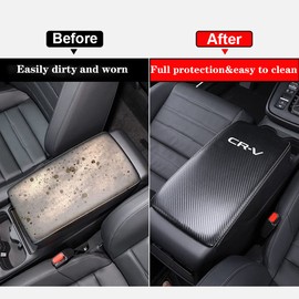 CEBAT Center Console Armrest Box Cover Anti-Scratch Leather Auto Central Armrest Protector Pad Interior Decoration Accessories Fit for CRV 2023 2024 2025(Carbon Fiber)