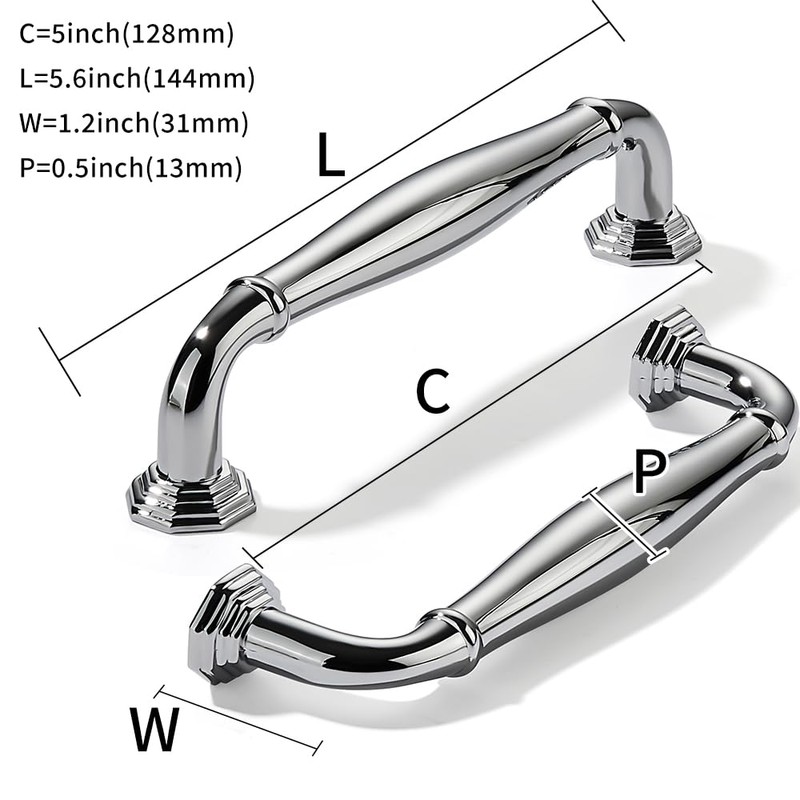 khtumeware 10 Pack 5 Inch(128mm) Polished Chrome Cabinet Pulls Heavy