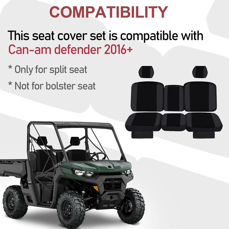 StarknightMT UTV Defender Seat Cover, Waterproof Dustproof Seat Covers Black
