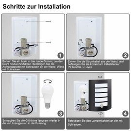 Allesgute Aussenlampe mit Bewegungsmelder E27 Wandlampe IP44 Eckig Au?enlampe Schwarz Matt Edelstahl ABS Wandleuchte Aussen fr Hauswand Balkon inkl.1x 12W 1200lm LED Warmwei? Glhbirne