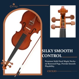 Cecilio 1/4 Violin Solidwood Violin with D'Addario Prelude Strings, Bow, Rosin, Tuner, Shoulder Rest & Lesson Book – Ideal for Beginners