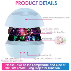SlowTon Starry Night Light Projector, LED Lamp Star Moon Projector Rotating Night Light Sleep Soother for Baby Kids Bedroom Decoration Ideal Gift with Ocean Undersea Projection Film 8 Colors Mode
