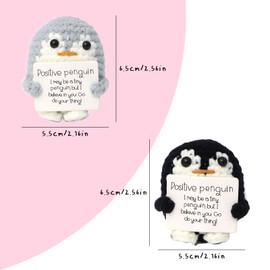 DALAETUS 2 Pcs Mini Funny Positive Penguin Set, 3 Inch Creative Cute Knitted Positive Penguin Doll, Knitted Toy with Support Card for Family Friends Encouragement Party Decoration (Black+Grey)