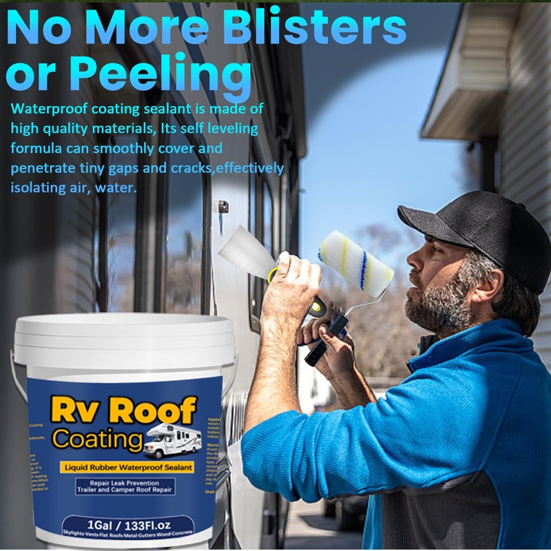 Qiveaory 1Gal/133Fl.oz Liquid Rubber Rv Roof Coating White Waterproof Sealant