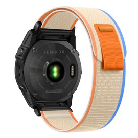 SumRioo QuickFit 26mm Strap for Garmin Fenix 8/8 Solar 51mm/7X Pro/7X/6X Pro/6X/5X Plus/5X/3/3HR, Nylon Trail Loop Watch Strap for Garmin Tactix 8 51mm, Enduro 3, Epix 2 Pro, Orange/Beige*b