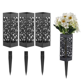 Carved Cemetery Vase 4 Pcs Set, Grave Vases With Long Spike, Mausoleum Crypt Vase With Drainage Hole, Dry Flower Stand,for Outdoor, Indoor, Lawn, Garden Decoration, Memorial Day