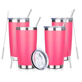 ATIKZHE 20oz Tumbler with Straw and Brush, Stainless Steel Vacuum Insulated tumbler, Double Wall Insulated Coffee Tumbler for Outdoor, Home, Travel,Office (peach，4pcs)