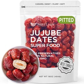 NESTLADY Premium Pitted Jujube Dates,Red Dates, 1LB(454g), 100% Natural Sun-Dried Red Dates, Pitted, Sweet & Chewy Dried Fruit Snack, Improve Sleep, Healthy Superfood, Packed in USA, Hong Zao