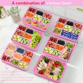 Snackle Box Container for Adults with 9 Compartment, Divided Serving Tray Snack Box Containers with Lid and Handle, Charcuterie Boxes Portable Snack Platter for Fruit Veggie Party Travel, Pink