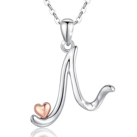 CELESTIA Gifts for Teen Girls Silver Initial Necklace Letter Pendant N Monogram Necklaces Alphabet Heart Initial Jewelry Women