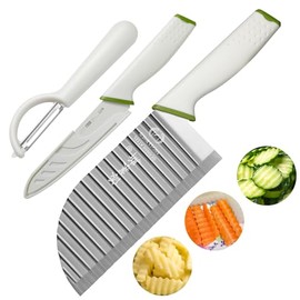 Kitchen Crinkle Cutter French Fries: Cucumber Slicer Wavy Knives for Veggies Sharp Blade Pickle Chopper