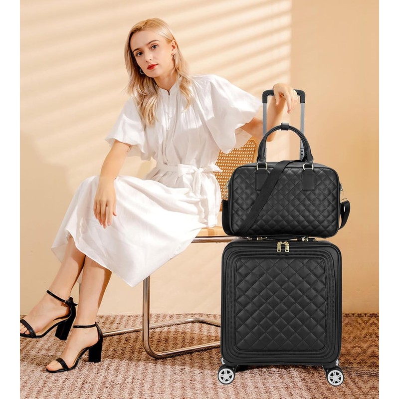 feilario 18in 2 Piece Set Travel Leather Softside Carry On