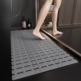 XIYUNTE Rubber Bath Mat for Tub Non Slip, 36 x 16 inches Bathtub Mat Non Slip Shower Mats for Inside Shower, Safety Anti Slip Shower Mat with Suction Cups, Easy to Cut Bath Tub Mat, Ink Gray
