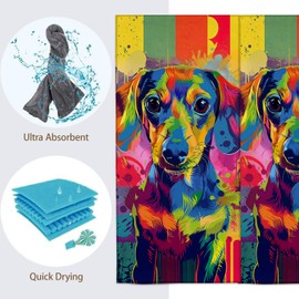 Turamurra Dachshund Hand Towels - 2 Pack, 14.5" X 28", Soft Microfiber Polyester Bath Towel Set with Colorful Pop Art, for Bathroom Kitchen Spa Hotel Decor Gifts for Women