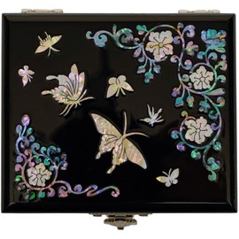 February Mountain Mother of Pearl Peacock Small Jewellery Box - Mini Organiser for Earrings, Necklace, Ring & Bracelet, Jewellery Display Storage Case for Women, Unique Gifts (Butterfly, Floral)