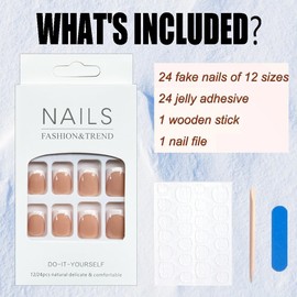 ROMODIYA Press on Nails Short Square, White French Design Fake Nails, Gel Made Solid Color Nude False Nails Natural Fit Gel Acrylic Nails, Glossy Glue on Nails Full Cover Nail Kits for Women 24Pcs