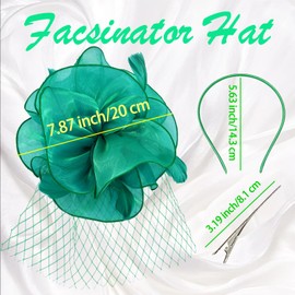 db11 Women's Fascinator Hat & Feather Hair Clip for Tea Party and Weddings, Flower Feather Headband & Veil (UK, Numeric, 1, Green)