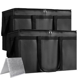 Bodaon Large 2-Pack Insulated Food Delivery Bag With Hard Bottom, XXXL Grocery Shopping/Catering/Pizza Cooler Bags, Cold/Hot Styrofoam Carrier for Doordash/Travel/Car