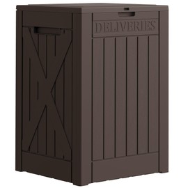 JUMMICO 52 Gallon Package Delivery Box for Outside, Resin Outdoor Storage Box with Lockable Secure, Waterproof Deck Box for Porch, Curbside (Brown)