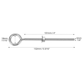 QWORK Stainless Steel Eye Bolts 1/4"x4" with Nuts – Long Threaded Hooks for Wood, Metal & Light Hanging, 25 Pack