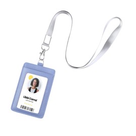 Genuine Leather ID Badge Holder with Lanyard Soft Leather Up to 20 Colors and Leather Grains to Choose From Multiple Card Slots Vertical Work Name Badge Case